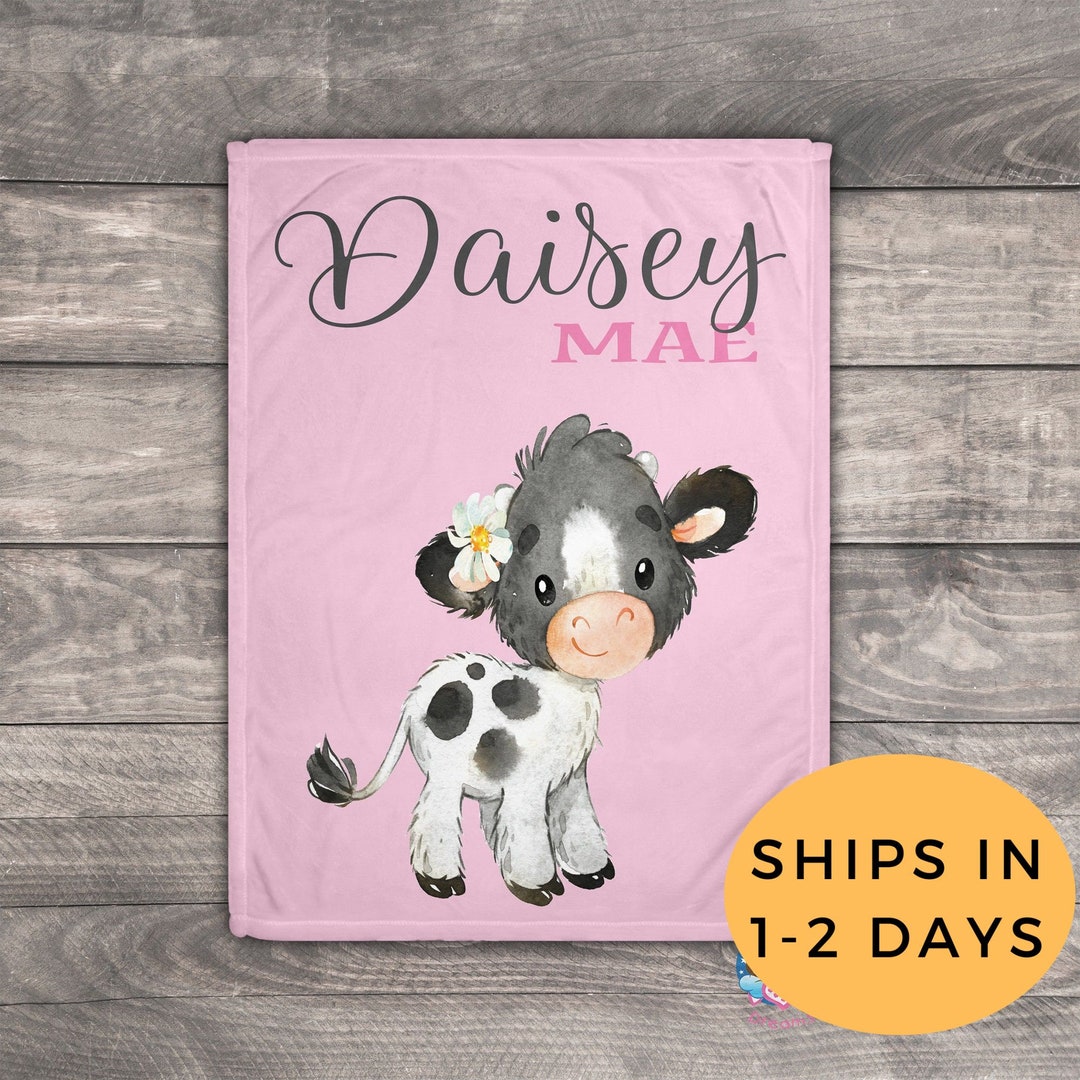 Cow Blanket, Baby Girl Personalized Blanket, Farm Blanket, Custom Baby Blanket Girl, Farm Baby