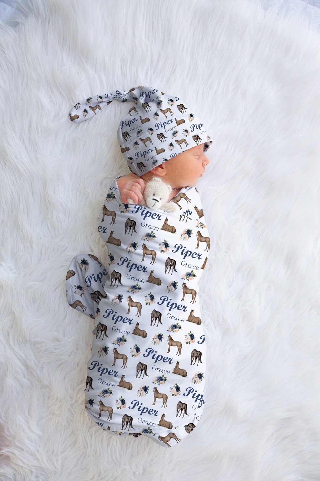 Horse Swaddle, Girl Horse Blanket, Horse Lovers Gifts, Newborn Girl