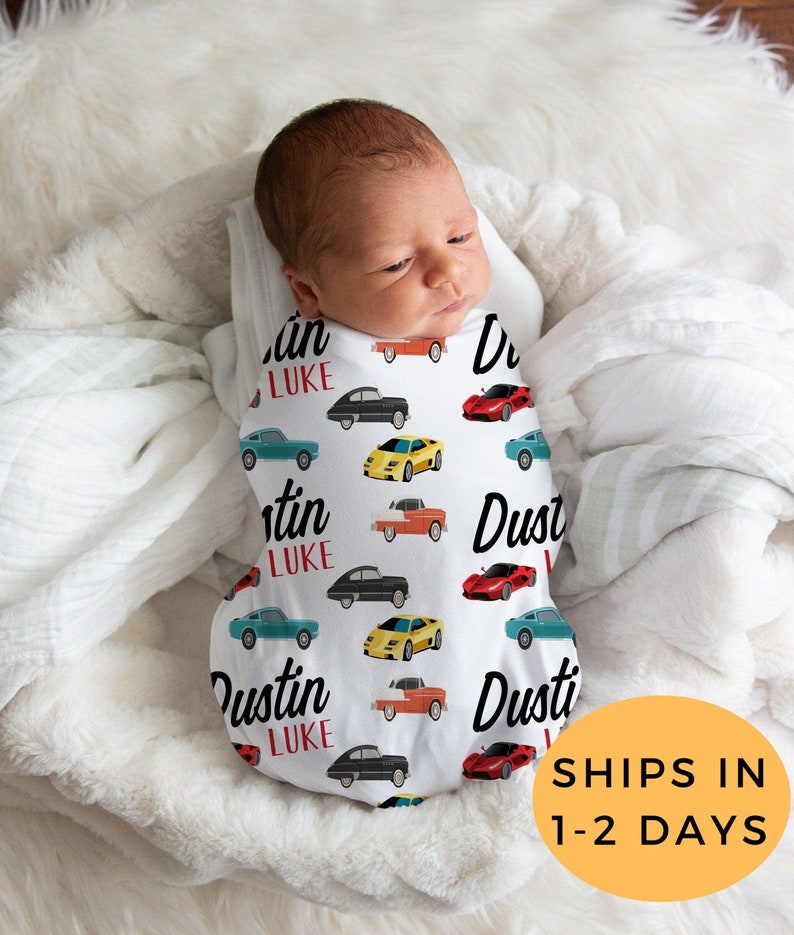 Car Swaddle Baby Boy Swaddle Personalized Swaddle Blanket Etsy