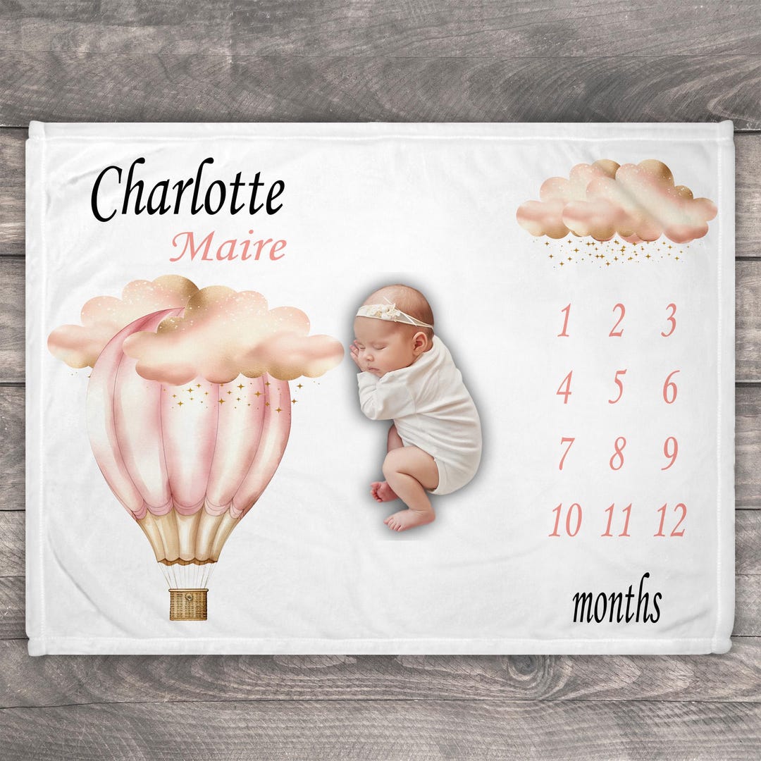Hot Air Balloon Milestone Blanket, Personalized Monthly Blanket for ...
