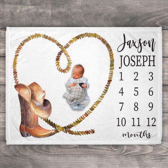 Cowboy Boots Milestone Blanket, Western Blanket, Cowboy Baby Shower Gift, Monthly Chart Blanket, Baby Growth Chart Blanket, Photo Blanket