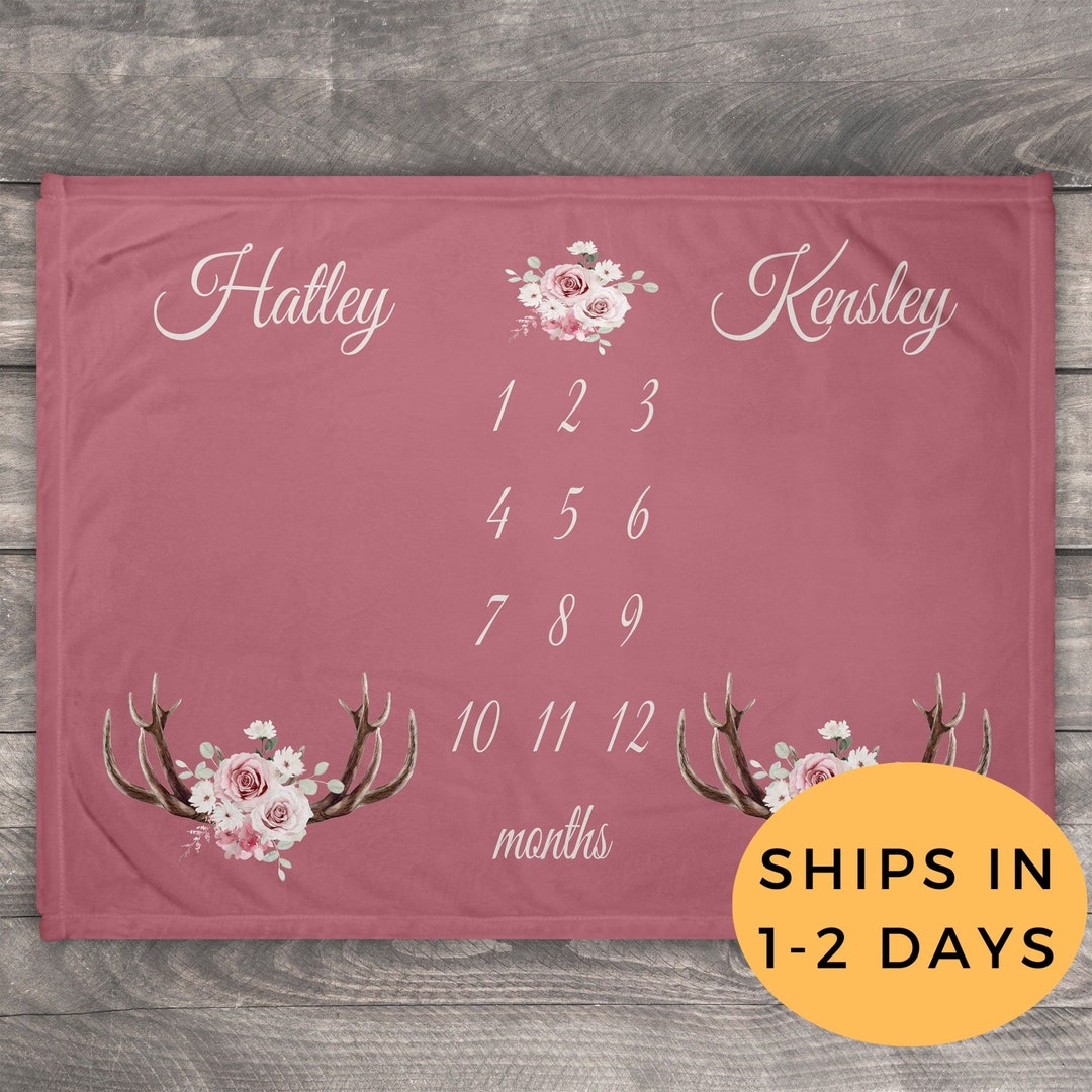 Deer Antler Milestone Blanket Twins, Twin Girl Baby Gifts, Deer Antler