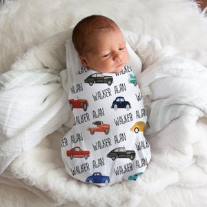 Blanket Car, Custom Swaddle Blanket, Personalized Baby Boy Blanket, Custom Name Blanket, Boy Nursery Decor, Baby Shower Gift For Dad,Newborn