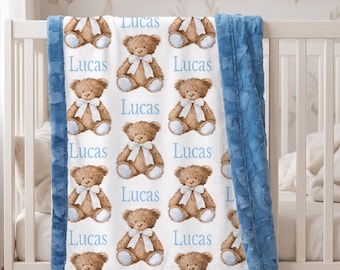Personalized Teddy Bear Baby Blanket with Custom Name