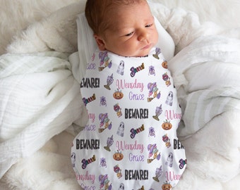 Halloween Swaddle, Halloween Baby Blanket, Personalized Newborn Girl Swaddle, Baby Shower Gift, Customized Baby Swaddle, Halloween Present