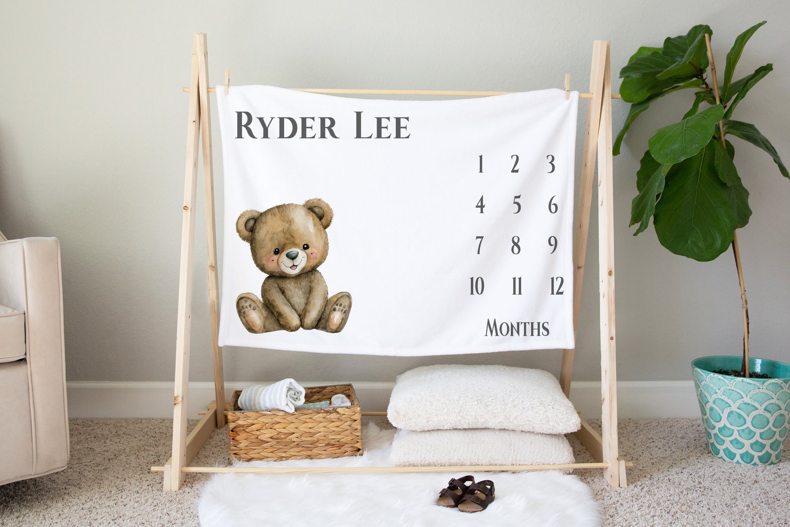 Teddy Bear Milestone Blanket, Baby Shower Bear Theme Boy, Monthly ...