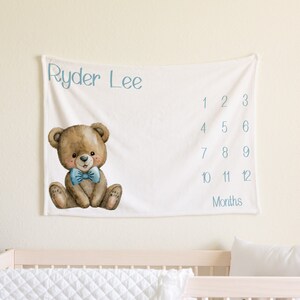 Teddy Bear Milestone Minky Blanket