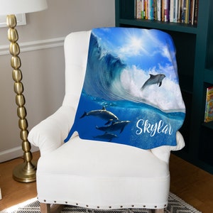 Personalized Dolphin Blanket, Nautical Ocean Throw, Kids Birthday Gift image 8