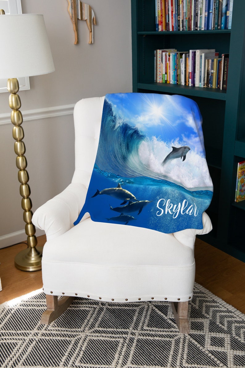 Personalized Dolphin Blanket, Nautical Ocean Throw, Kids Birthday Gift image 8
