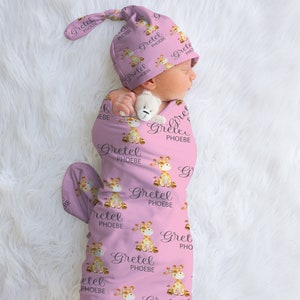 Giraffe Swaddle, Giraffe Baby Swaddle Blanket, Personalized Swaddle Set, Custom Swaddle, Giraffe Theme Baby Shower Gift, Hospital Blanket