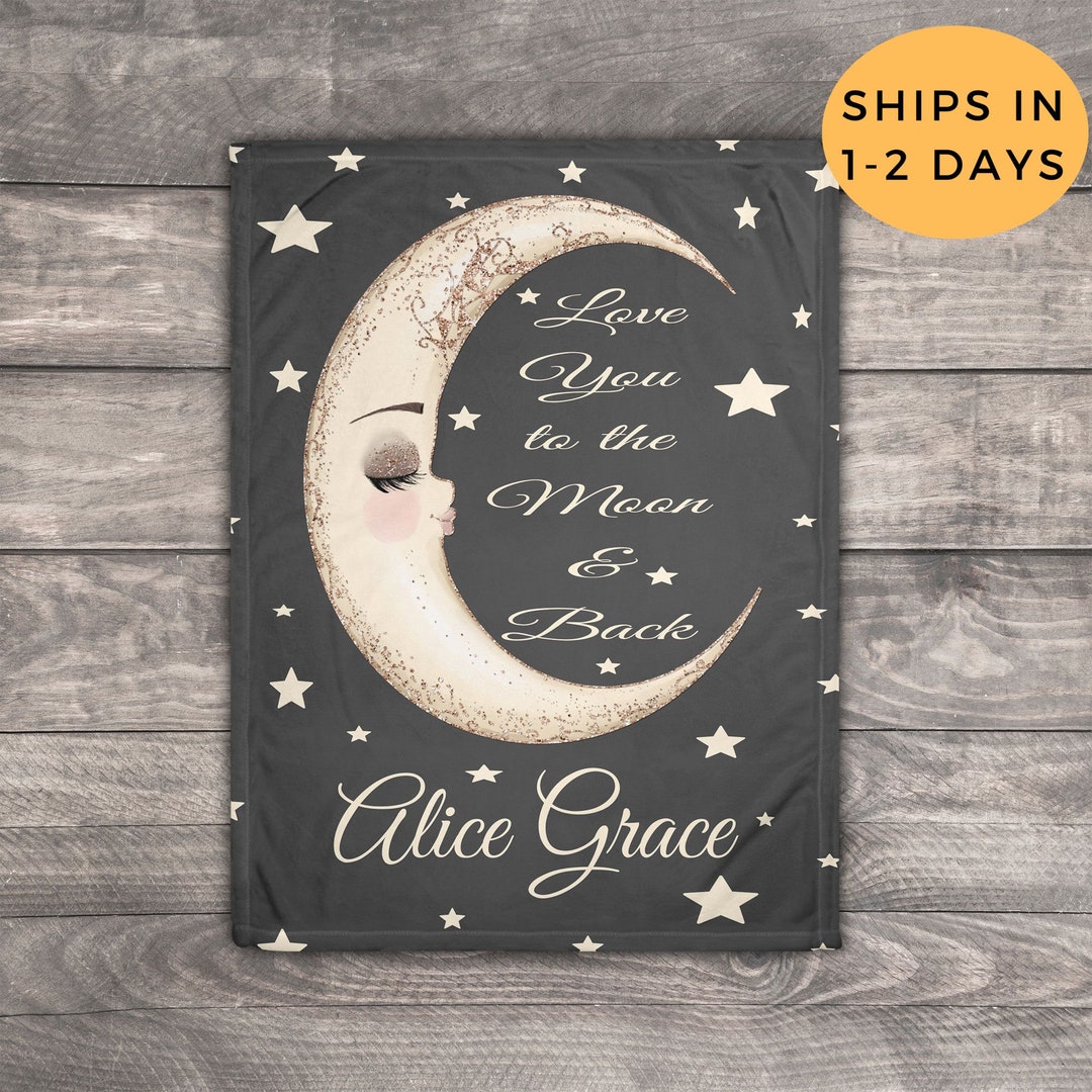 Personalized Blanket Moon and Stars, Moon Blanket, Moon Throw Blanket