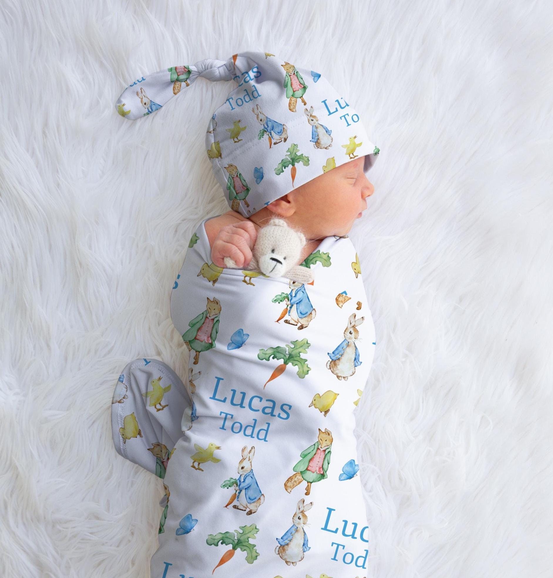 Bunny Swaddle, Easter Gift For Newborn, Personalized Baby Boy Swaddle, Custom Swaddle Blanket, Rabbit Baby Shower Gift, Excepting New Mom