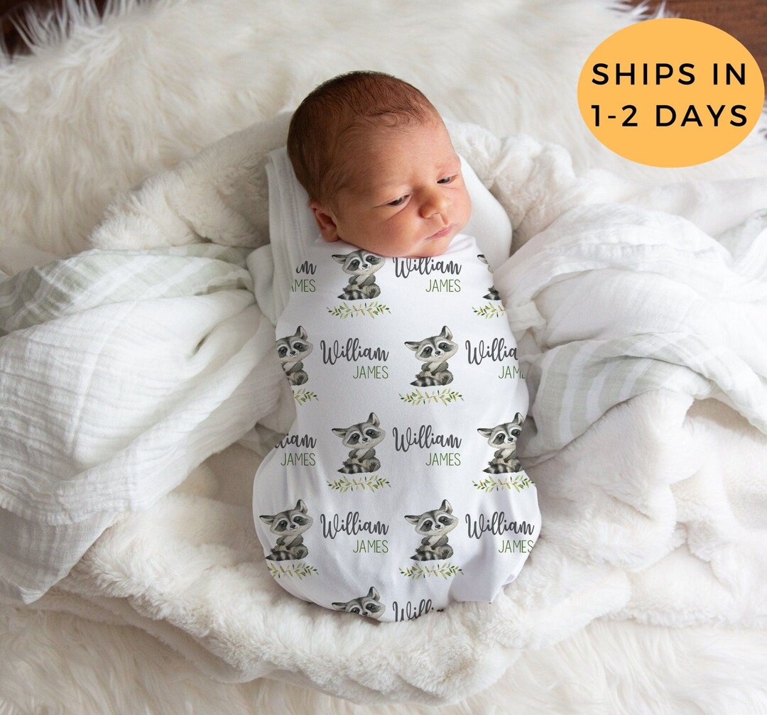 Raccoon Swaddle, Swaddle Blanket Boy, Personalized Swaddle Blanket