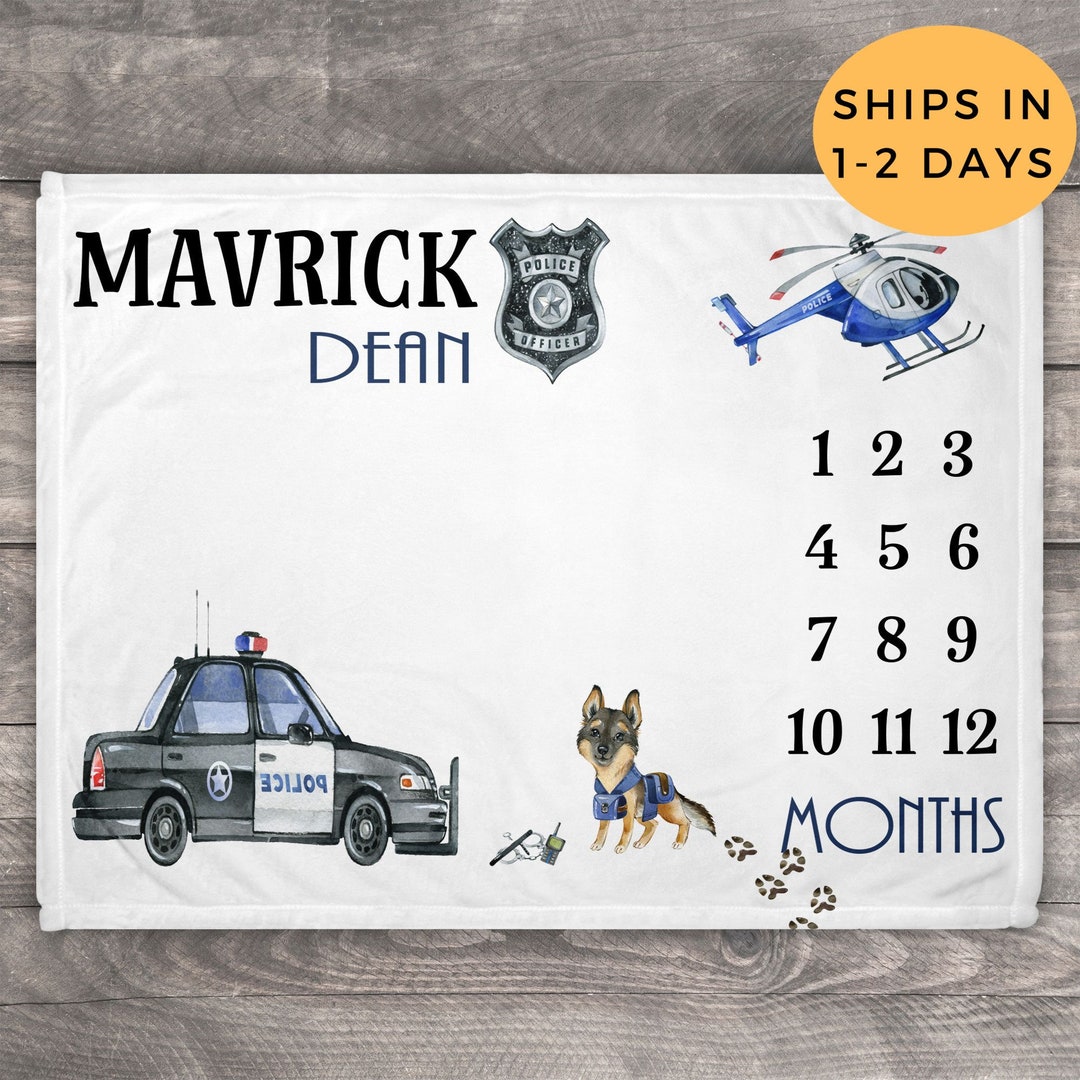 Police Office Milestone Blanket, Policeman Monthly Blanket, Personalized Policemen Milestone