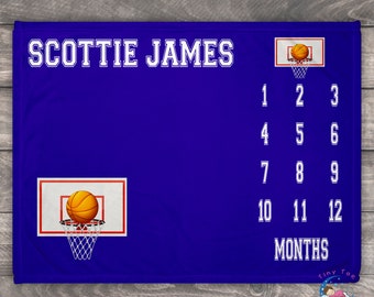 Milestone Blanket Boy, Custom Basketball Blankets, Basketball Mom, Personalized Baby Boy Blanket, Sport Nursery Decor, Baby Name Blanket