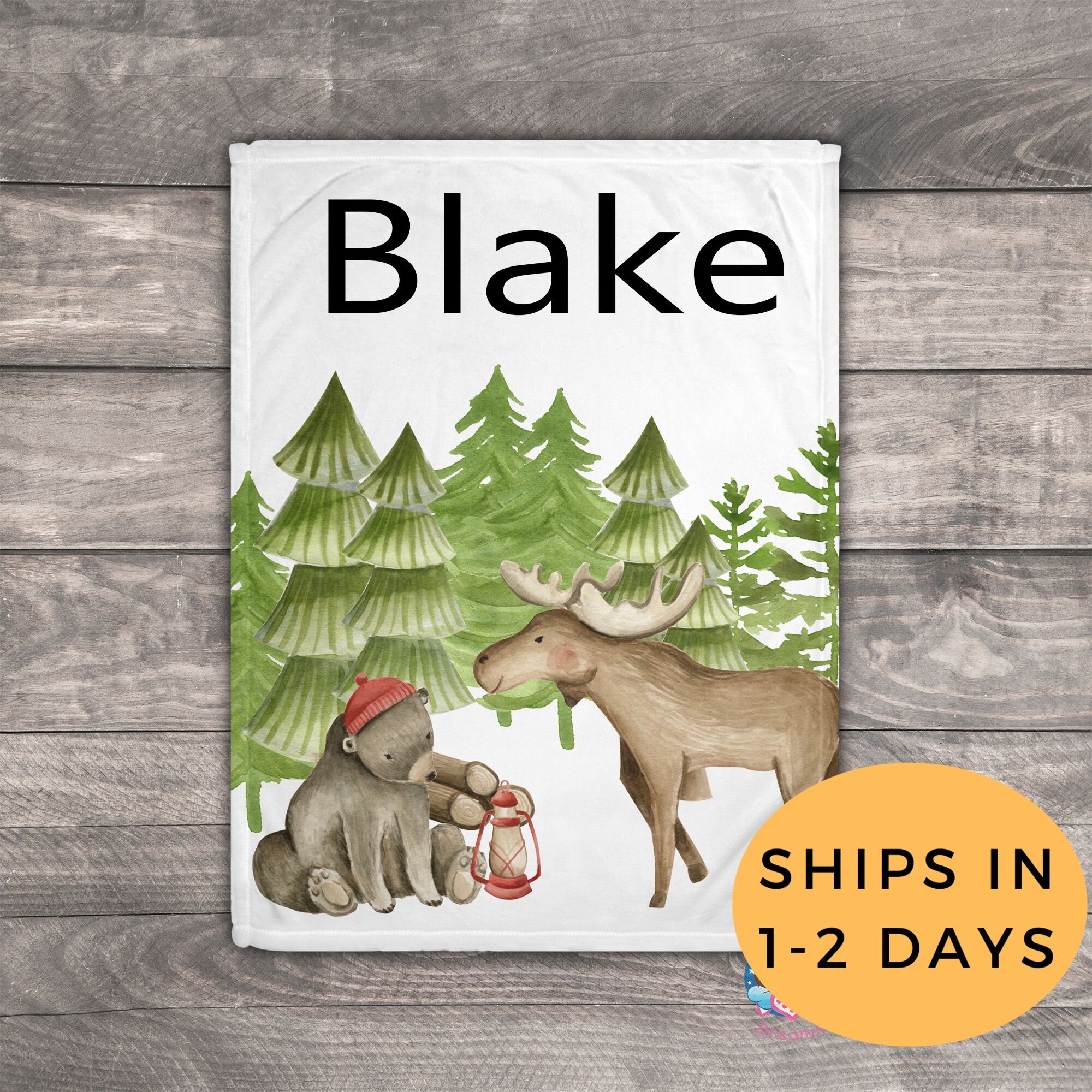 Moose Blanket Personalized Baby Blanket With Moose & Bear Etsy