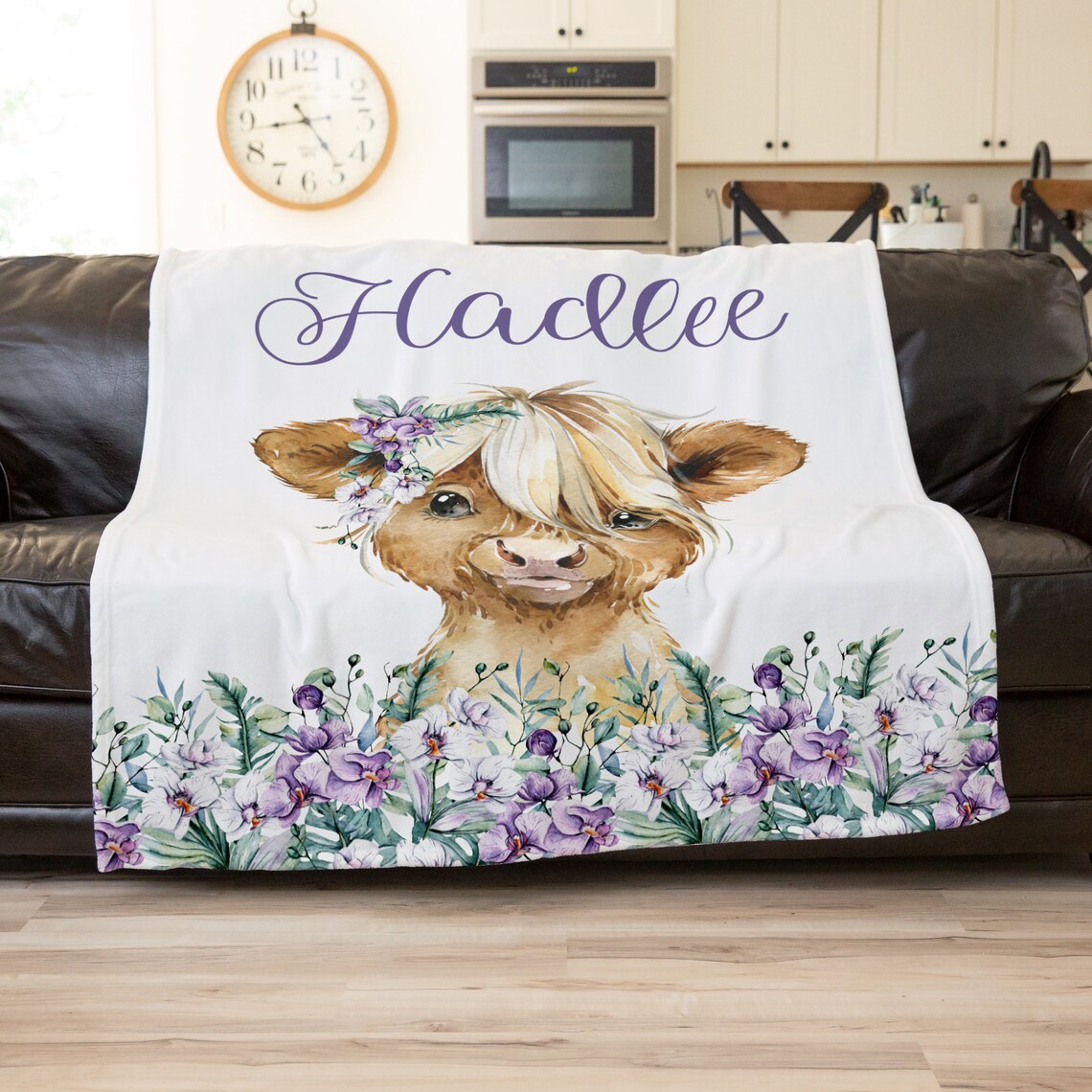 Cow Blanket Highland Cow Baby Name Blanket Personalized Etsy