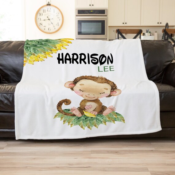 Monkey Blanket Monkey Lover Gift Personalized Toddler Nap Blanket Monkey Baby Shower Gift Monkey Theme Nursery Kids Blanket Newborn Etsy Canada