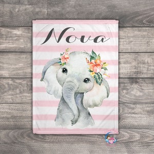 Elephant Blanket, Safari Baby Shower, Elephant Bedding, Baby Name Blanket, Custom Name Blanket, Personalized Baby Blanket, Baby Shower Gift