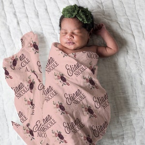 Floral Swaddle, Baby Girl Personalized Swaddle, Custom Swaddle Blanket, Custom Baby Swaddle, Floral Baby Shower Gift, Newborn Blanket