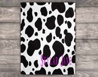 Personalized Cow Print Blanket, Country Farmhouse Decor