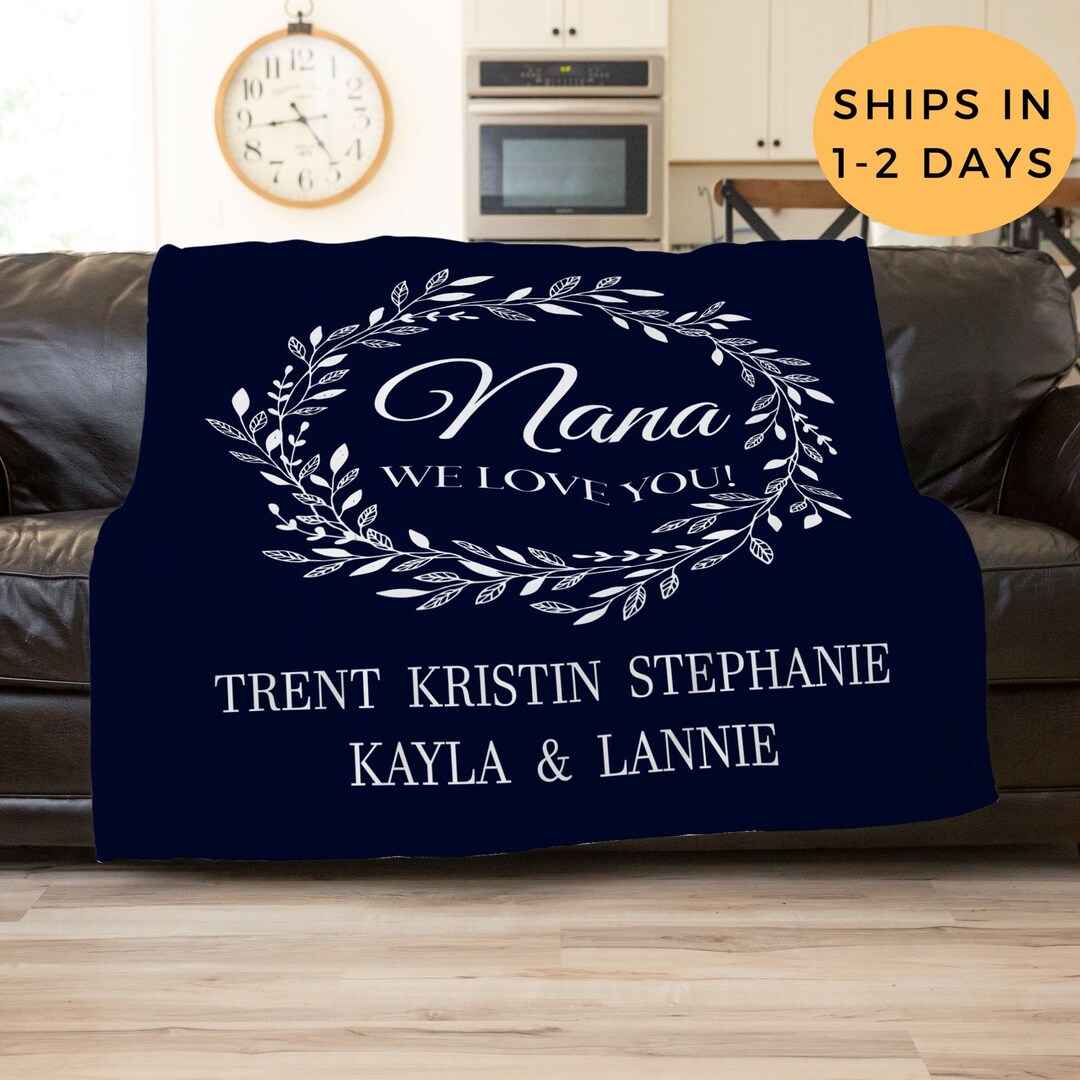 Nana Blanket, Personalized Blanket for Grandma, Navy Blue Throw Blanket ...