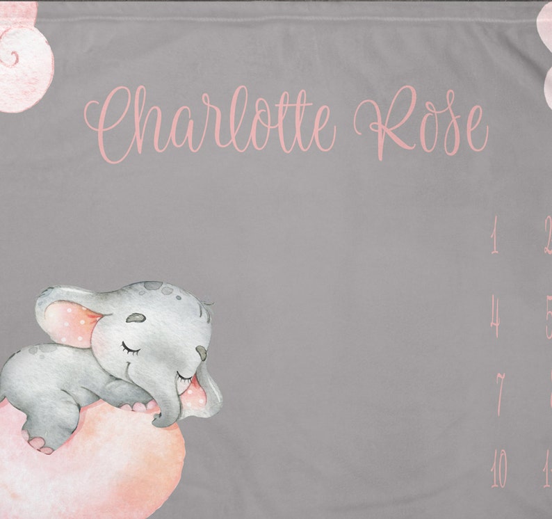 Personalized Grey Baby Blanket With Elephant Milestone Etsy