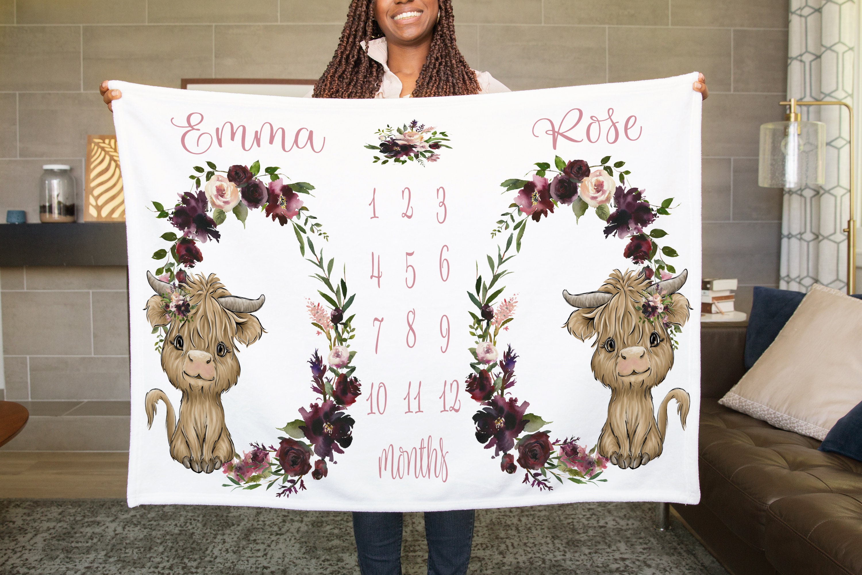 Highland Cow Milestone Blanket Twins Twin Milestone Blanket Etsy