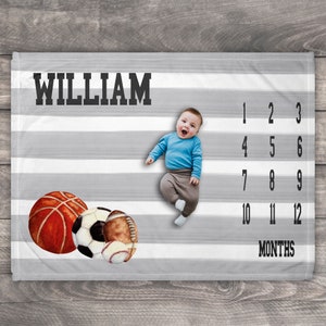 Sport Theme Baby Blanket. Milestone Blanket, Child Growth Chart, Boho Blanket, Monthly Baby Blanket, Best Baby Shower Gift