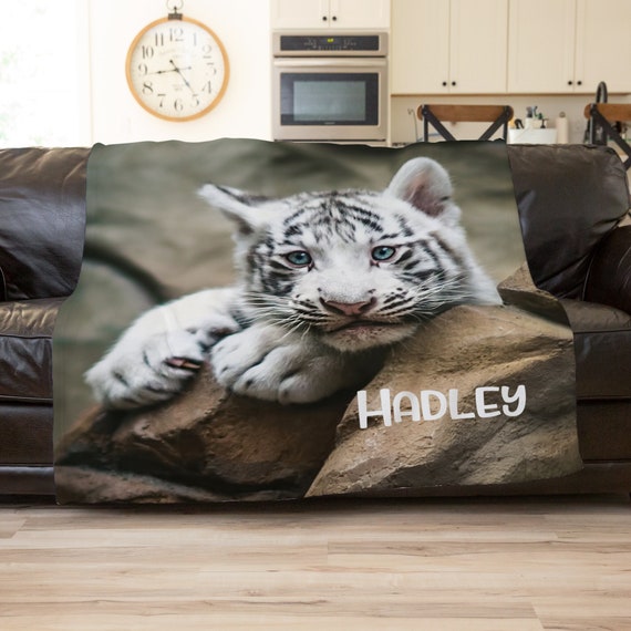 White Tiger Blanket, Personalized Tiger Blanket, Custom White Tiger Throw Blanket For Adult,  Kids Blanket, Teenager Blanket, Couch  Blanket