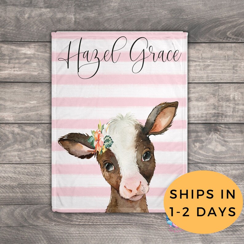 Cow Baby Blanket Personalized Baby Blanket Girl Custom Name Etsy