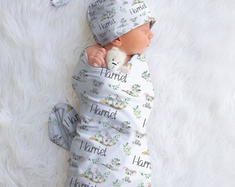 Personalized Koala Swaddle Blanket, Jersey Knit, Baby Shower Gift