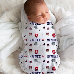Hockey Swaddle, Hockey Baby Gift, Custom Swaddle Blanket, Sport Boy Theme Shower, Personalized Baby Blanket Boy, Hockey Baby Shower Gift