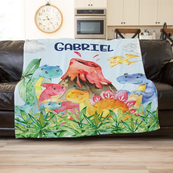 Dinosaur Themed Baby Blanket Personalized Dinosaur Blanket - Custom Photo & Name Throw Blanket For Boys, Kids & Babies Dinosaur Throw Blanket