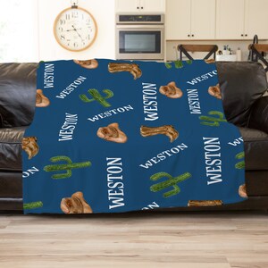 Western Blanket, Cowboy Blanket, Cactus Throw Blanket, Personalized Name Blanket, Customized Blanket