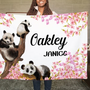 Panda Blanket, Personalized Panda Bear Throw Blanket, Cute Panda Nursery, Custom Newborn Blanket, Baby Shower Gift Girl, Todder Nap Blanket