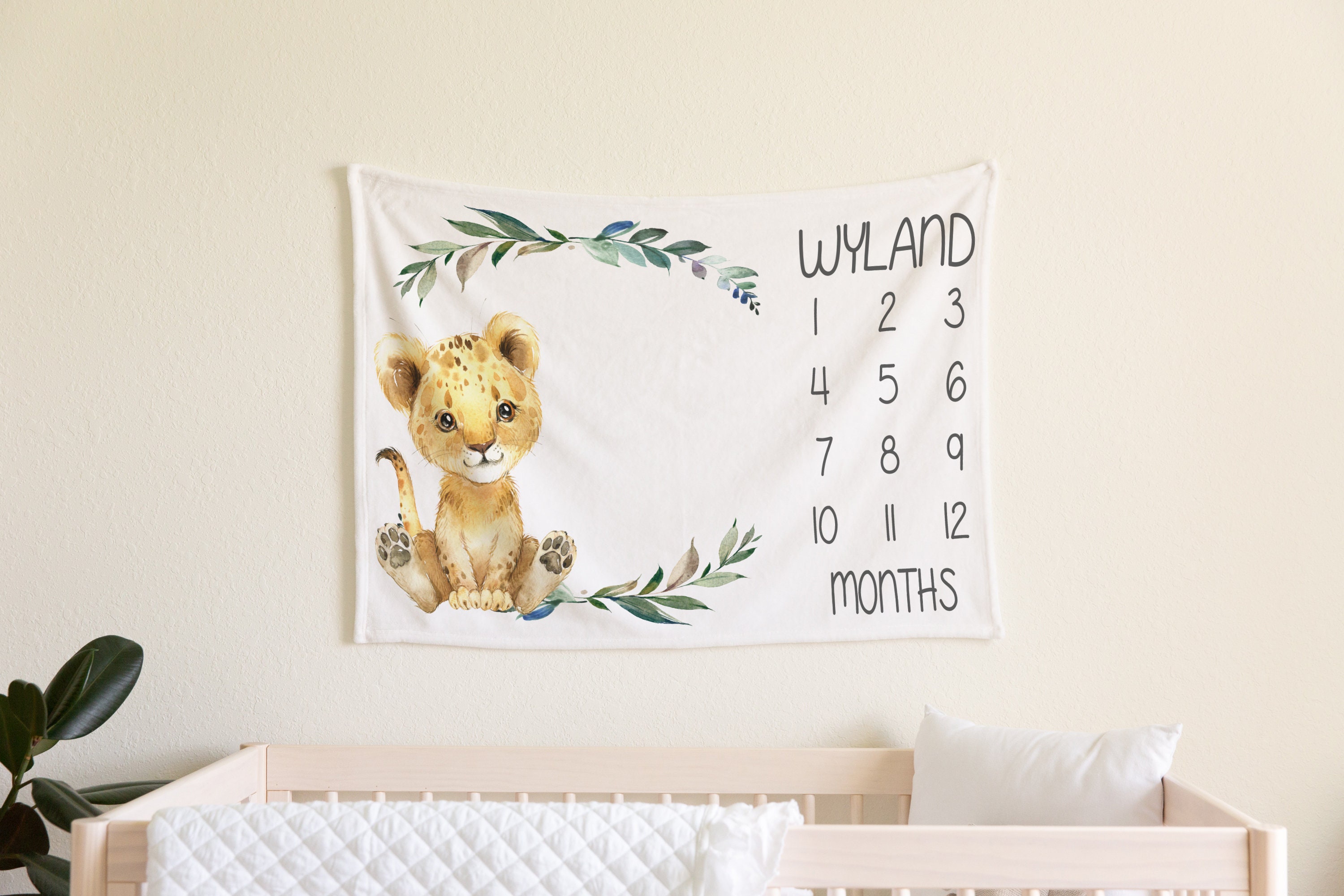 Lion Baby Milestone Blanket, Personalized Jungle Safari Gift - Etsy