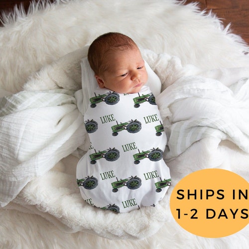 Tractor Blanket Personalized Swaddle Boy Girl and Boy Etsy
