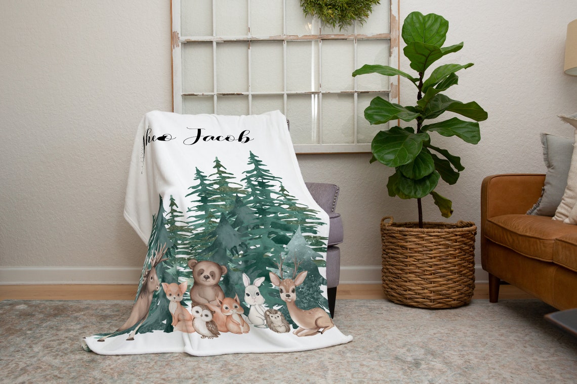 Woodland Animals Blanket Woodland Throw Blanket Woodland Etsy