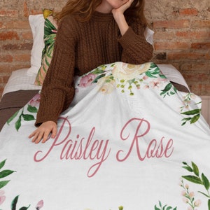 Personalized Floral Minky Blanket, Custom Watercolor Throw Cover image 7