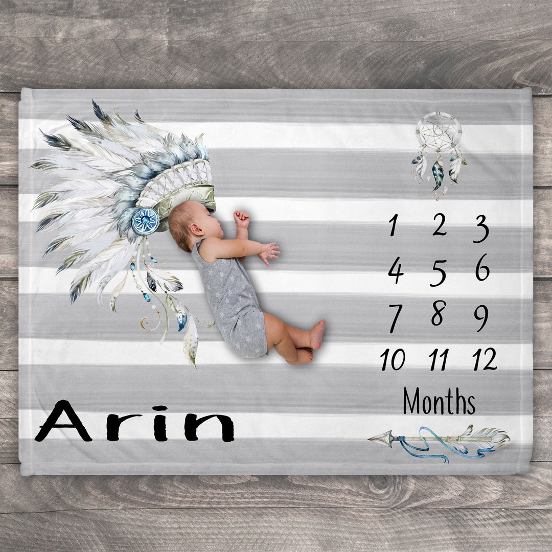 Indian Theme Baby Milestone Blanket, Child Growth Chart