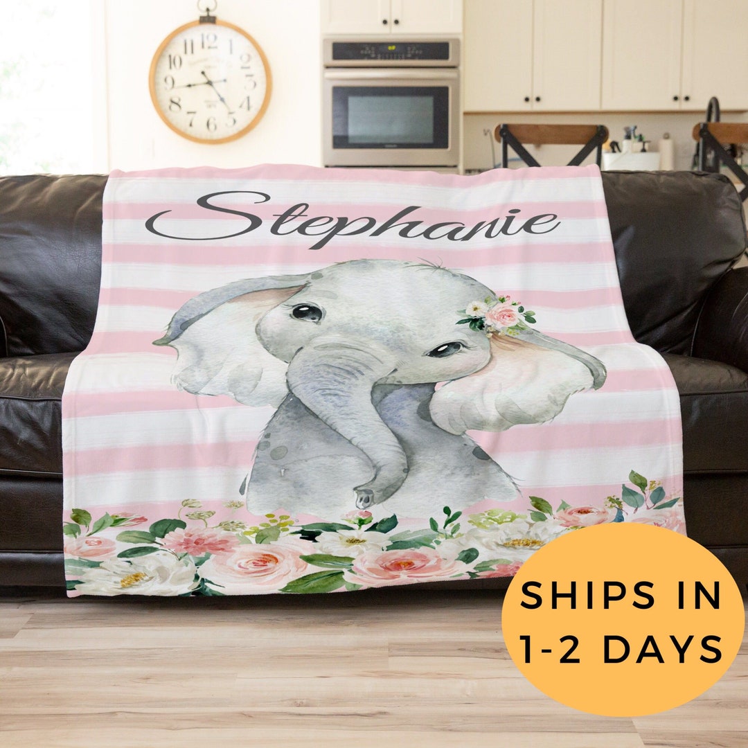 Elephant Blanket Baby Girl Personalized Baby Blanket Girl Etsy