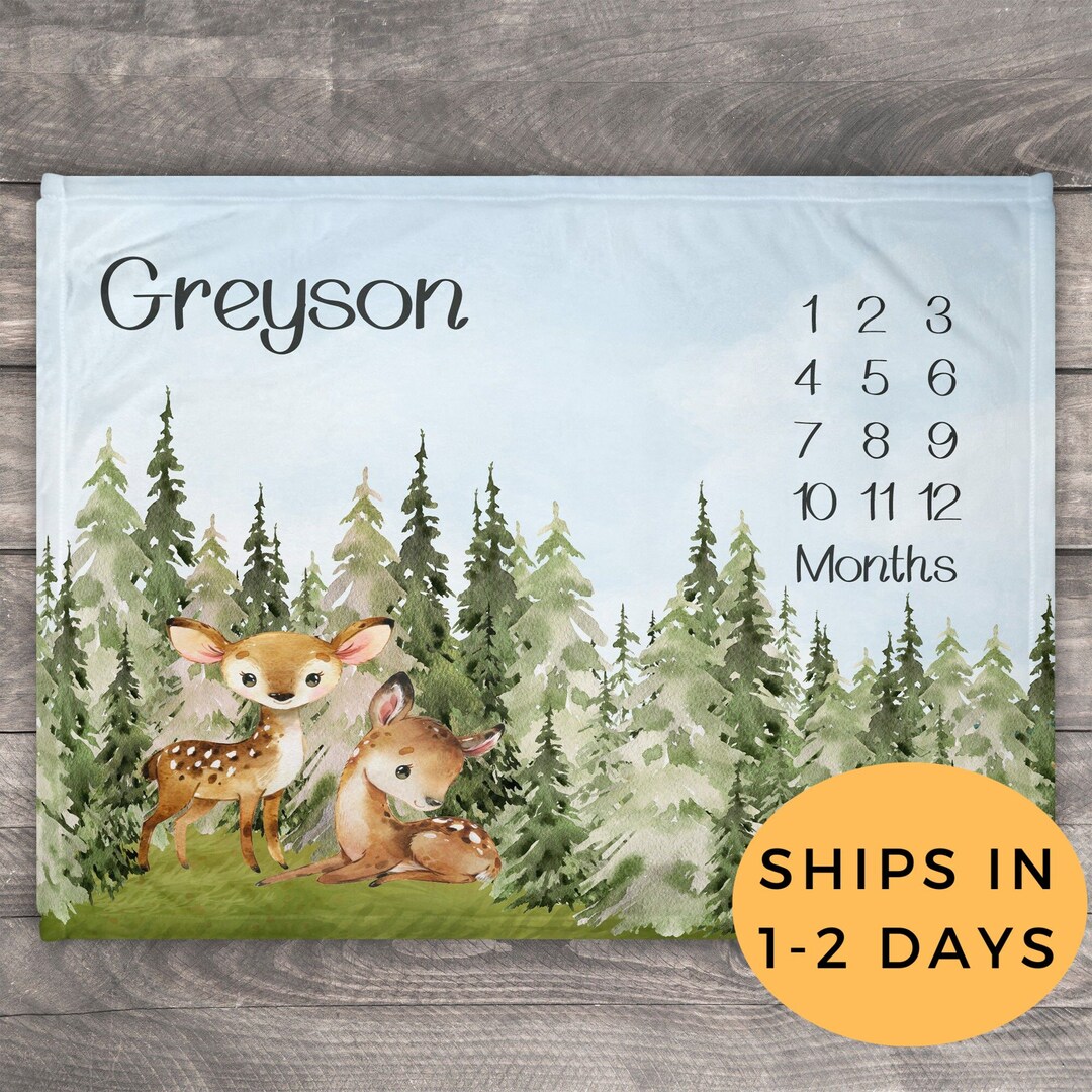 Deer Milestone Baby Monthly Milestone Blanket Personalized Etsy