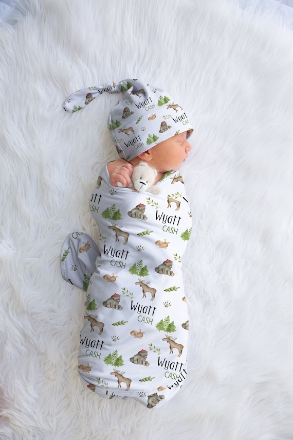 Woodland Swaddle Custom Swaddle Personalized Forest Animal Swaddle Newborn Baby Swaddle Blanket Moose Baby Shower Gift Deer Nursery Etsy Canada
