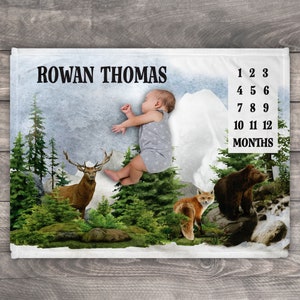 Woodland Milestone Blanket, Boy Baby Shower Themes, Monthly Blanket, Growth Tracker, Mountains Gift Ideas, Newborn Gift Unique, Photo Prop