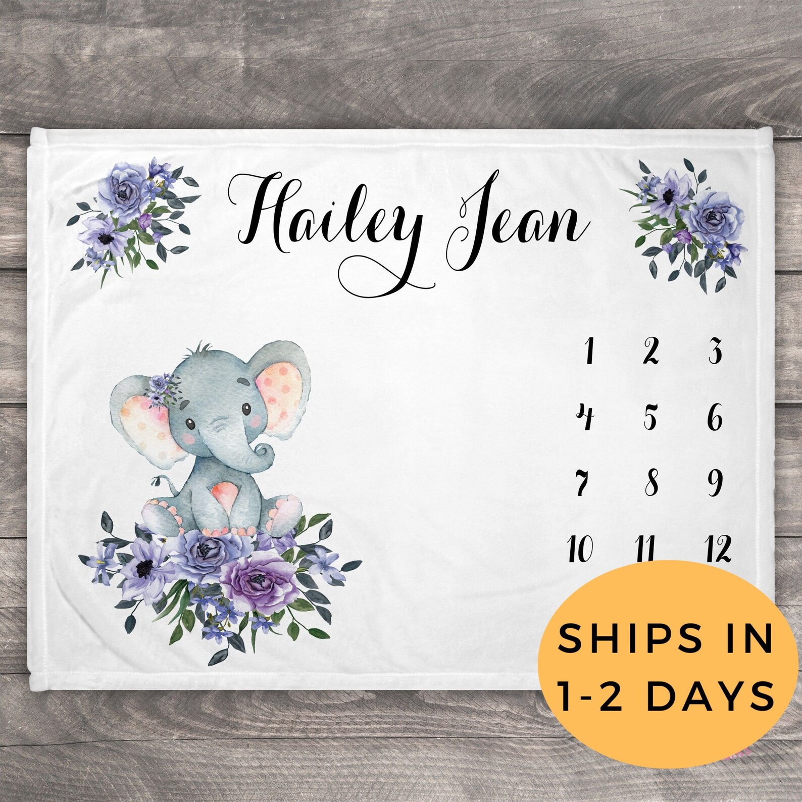 Elephant Baby Milestone Blanket Month by Month Baby Blanket Etsy