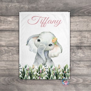 Baby Girl Personalized Blanket, Personalized Blanket for kids, Custom Blanket Baby, Elephant Baby Shower Decorations, Elephant Nursery Decor