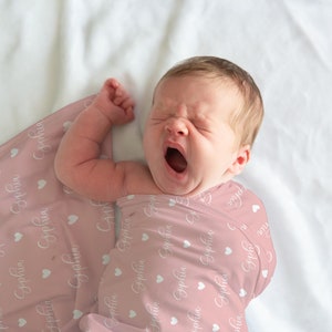 Personalized Baby Girl Swaddle Blanket, Heart Name Swaddle, Photo Prop image 7