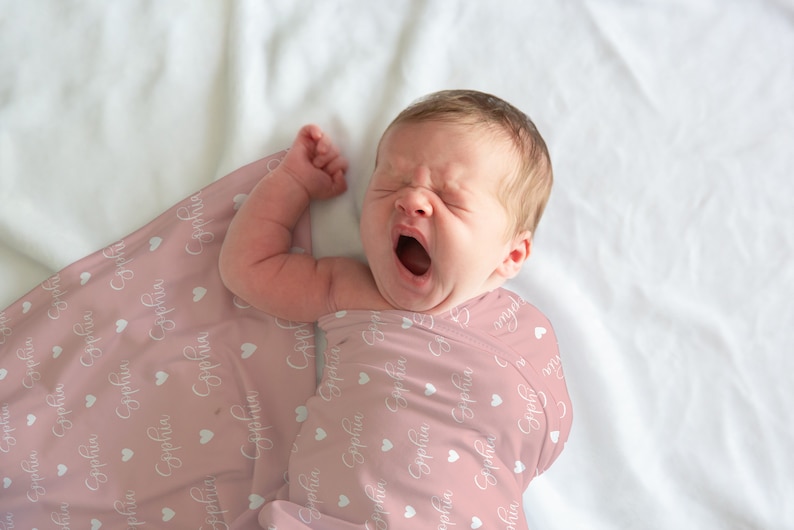 Personalized Baby Girl Swaddle Blanket, Heart Name Swaddle, Photo Prop image 7