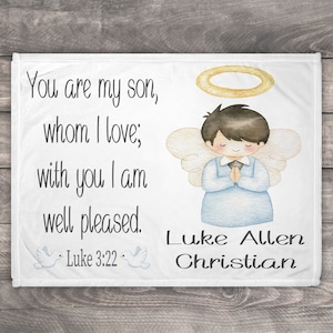 Baptism Blanket, Bible Verse Baby Blanket, Baptism Gift, Newborn Baby Boy Blanket Personalized, Keepsake Throw Blanket, Christian Blanket